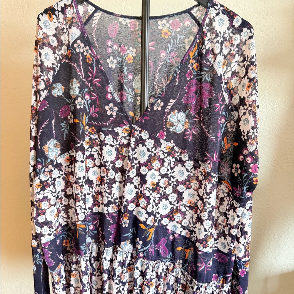 Free People Floral Patchwork Long Sleeve Tunic